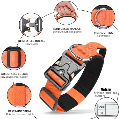 Tactical Dog Collar with Handle,Orange XL
