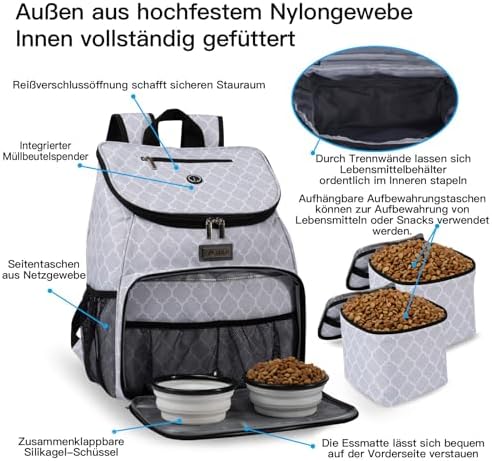 BAGLHER丨Dog Travel Bag, Airline Approved Pet Supplies Backpack, Dog Travel Backpack with 2 Silicone Collapsible Bowls and 2 Food Baskets