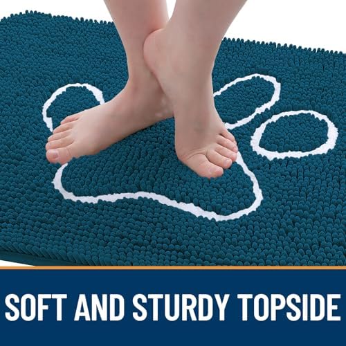 OLANLY Dog Door Mat for Muddy Paws 40x24, Paw Print Design Chenille Mud Mat