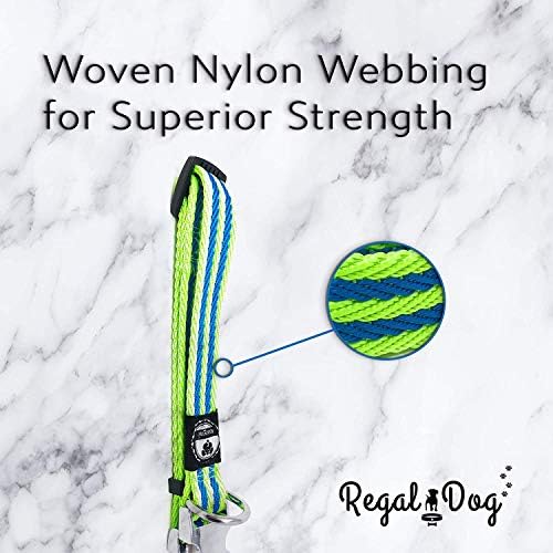 Regal Dog Products Twill Dog Collar, Medium Lime Green/Blue Stripe