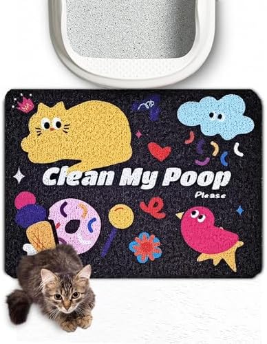 Lukamoo® Cute Cat Litter Mat (24’’x16’’), for Kitty Litter & Cat Litter Box, Independent Artist Designed [Neon Neko Series] (Big Family)