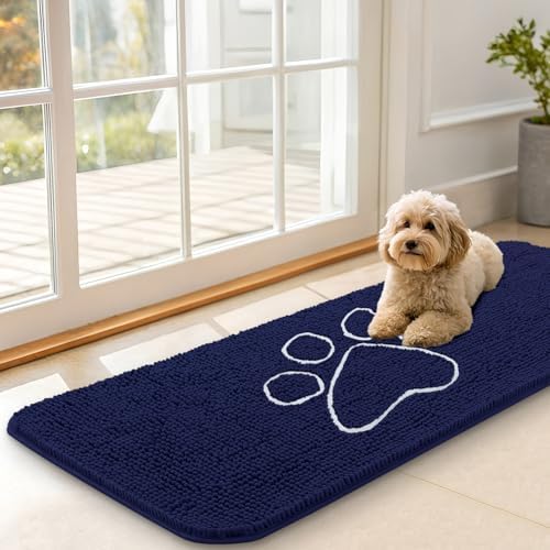 OLANLY Dog Door Mat for Muddy Paws 47x17, Paw Print Design Chenille Mud Mat
