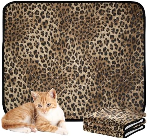 Blueangle Vintage Leopard Print Washable Pee Pads for Dogs, 3-Pack Reusable Puppy Pads Pet Training Pads, Waterproof Dog Pee Pads for Car, Non-Slip Protects Whelping Pad