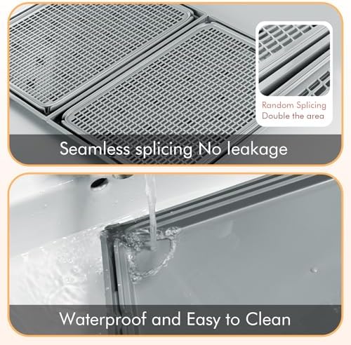 2Pack Cat Litter Box Step, Litter Catcher, Expandable Interlock Litter Mat, Washable Easy Clean, Waterproof & Urine Proof, Dark Grey