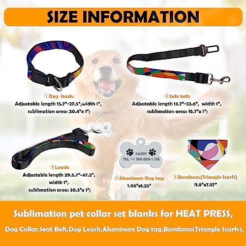 Sublimation Pet Collar Set Blanks for Heat Press, Including Dog Collar, Seat Belt, Dog Leash,Bandana(Triangle Scarfs), Aluminum Dog Tag, Personalized Anti-Lost ID, Nylon,Quick Release Buckle Design
