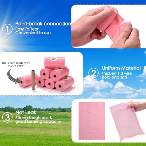 WDFAACK Pink Dog Poo Bags Lavender scent with Dispenser - 300 Large Poop Bags, Extra Thicken Strong Corn Starch Blended Leak Proof Poop Waste Bag for Dogs