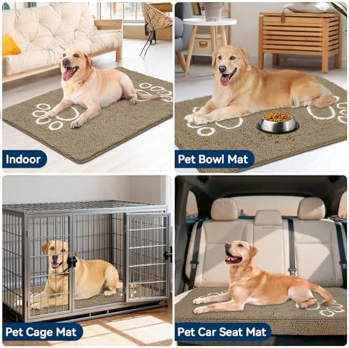 Bcoimo Super Absorbent Dog Door Mat, 48"*30" Anti Slip Mat for Muddy Paws