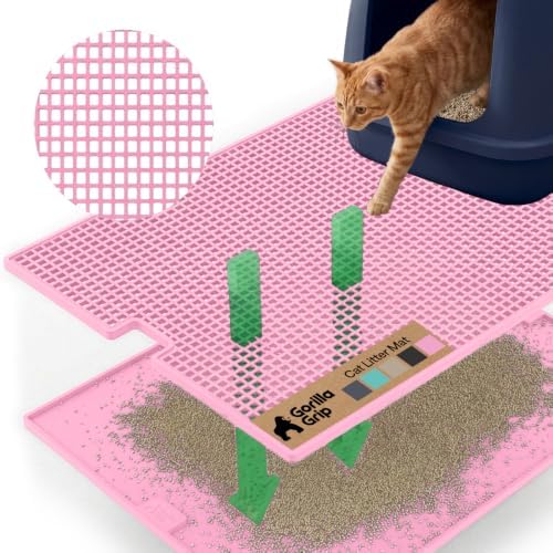 GORILLA GRIP Cat Litter Box Mat, Dual Layer Silicone Tray, 24x15, Pink
