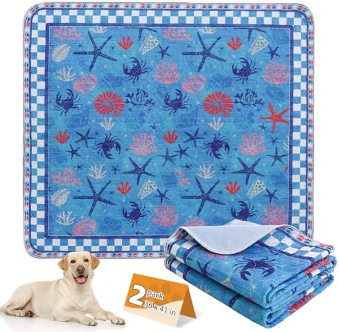 KOOLTAIL Summer Washable Pee Pads for Dogs, 2 Pack Super Absorbent Reusable Puppy Training Pads Waterproof, Nonslip & Leak-Proof Dog Pee Pads,Large Pet Mats Whelping Pads for Floor,Crate,Couch,36"x41"
