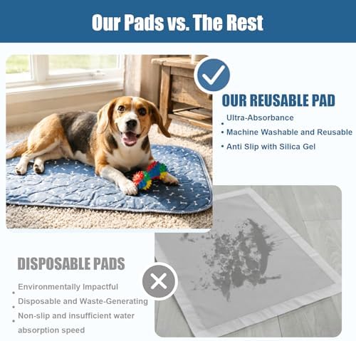 Puppy Pee Pads with Pheromones,Washable and Reusable Pee Pads for Dogs,Waterproof and Leak-Proof,Non-Slip Base Training Pads Suitable for Home,Travel and Dog Crates(Blue Bone,M:31.5*27.6in)