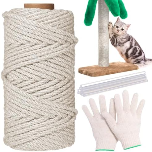 Natural Sisal Cat Rope for Posts, 1/4in ×164ft, White