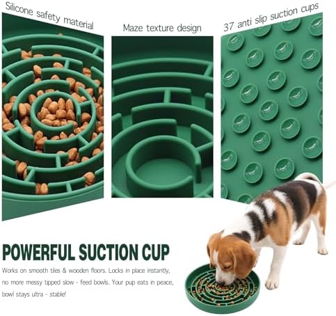 Silicone Slow Feeder Bowl, with Non-Slip Suction Cups, Anti-Choking, Puppy Puzzle Bowl, Slows Down Eating Speed, Relieves Anxiety, Suitable for S&M Sized Dogs and Cats(Green