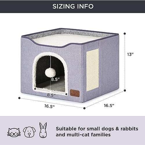 Bedsure Cat House Bed for Indoor Cats with Fluffy Ball and Scratch Pad