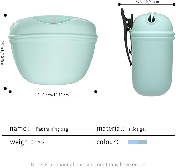 2 Pcs Silicone Dog Treat Pouch,Portable Dog Training Pouch for Treats with Magnetic Closure and Clip,Snacks and Treats to Take Along With Your Dog When Walking(Sky Blue + Light Green)