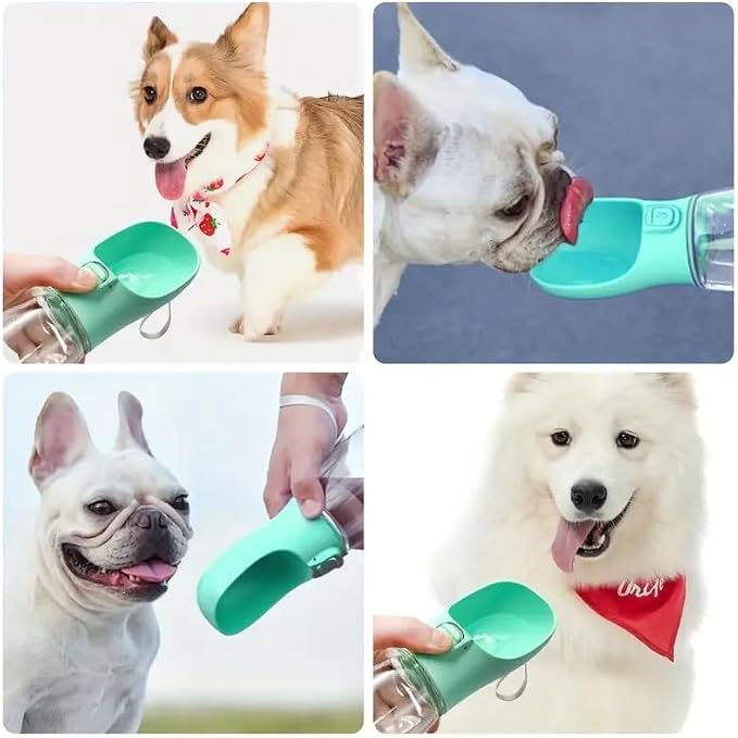 Leak-Proof Portable Dog Water Bottle with Built-in Bowl | Travel Pet Water Dispenser for Hiking, Walking & Outdoor Use | One-Hand Operation (Green)