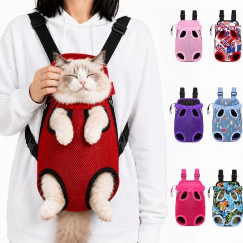 Cat Carrier Backpack, Adjustable Front Pet Carrier with Legs Out Design for Small Medium Dogs Cats 5-18 Lbs, Soft Wearable Dog Chest Sling Pouch for Hiking Camping Travel Cycling Outdoors