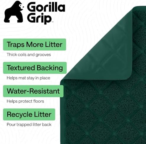 GORILLA GRIP Cat Litter Box Mat, Coiled Mesh Trapping Mats, 47x35 Green
