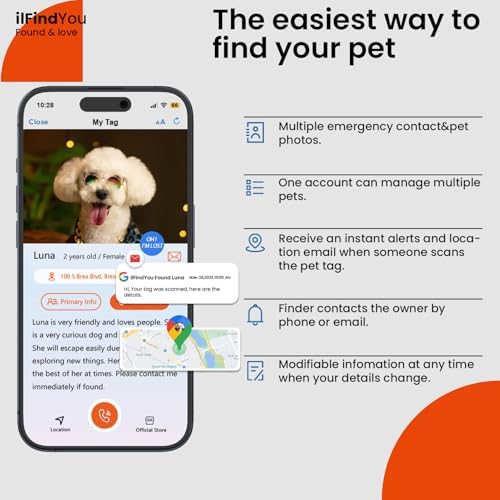 Personalized Dog Collar with QR Code Dog Tag, Blue&Rose Red M