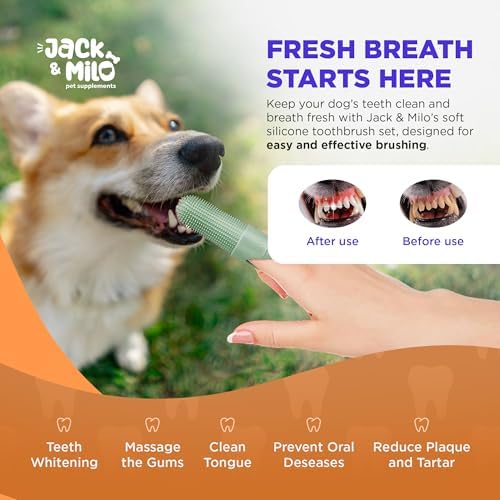 Jack & Milo Soft Silicone Finger Toothbrush for Dogs – Gentle & Effective Oral Care for Small Dogs, Puppies & Cats – Long-Lasting & Easy to Use – Blue – Ideal for Baby Pets