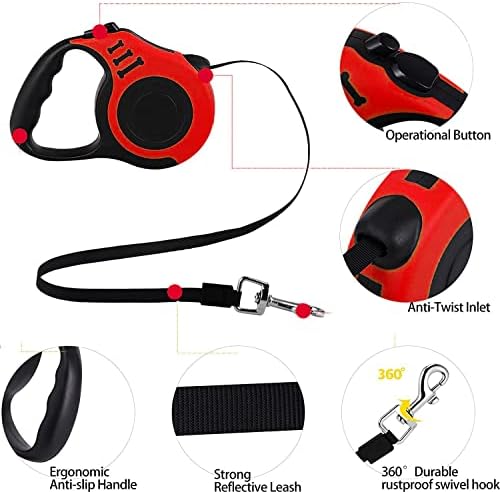 Retractable Heavy Duty Dog Leash, 16FT Walking Leashes, Red
