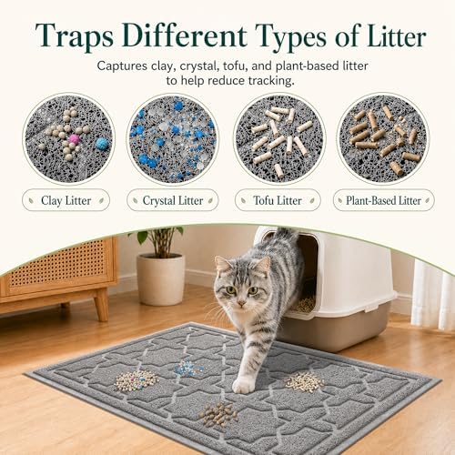 Yimobra Cat Litter Mat, Waterproof Litter Trapping Mat, 47x36, Dark Grey