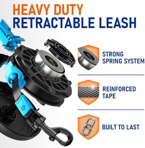 20.1 ft Retractable Dog Leash for Dogs 10–100 lbs - Heavy Duty Tape Leash with Strong Nylon Tape - 360° Swivel Control - One-Click Brake & Lock - Ergonomic Non-Slip Grip for Safe & Easy Daily Walks BL