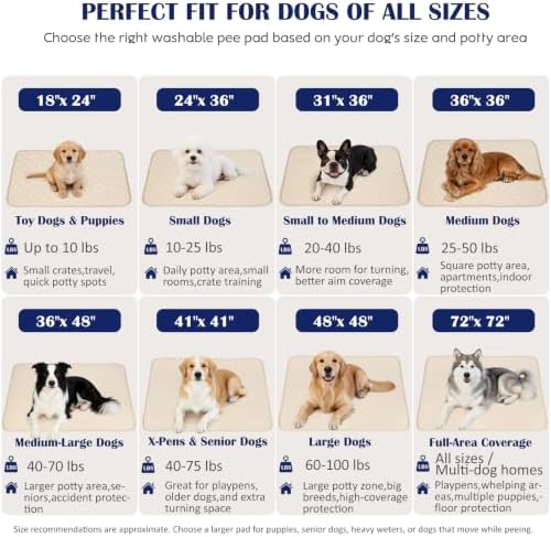 2 Pack Washable Pee Pads for Dogs, 41" x 41", Beige