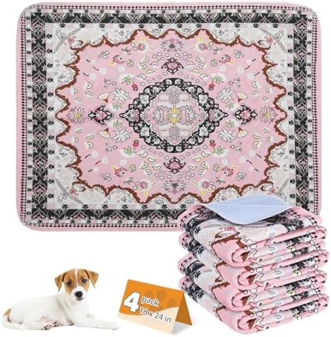 KOOLTAIL Washable Pee Pads for Dogs, 4 Pack Super Absorbent Reusable Puppy Training Pads Waterproof, Nonslip and Leak-Proof Dog Pee Pads, Large Pet Mats Whelping Pads for Floor, Crate, Couch, 18"x24"