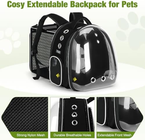 Lekereise Cat Backpack Carrier, Expandable Large Space Cat Bubble Backpack for Kitty Small Dog up to 18lbs, Transparent Pet Carrier for Travel, Hiking