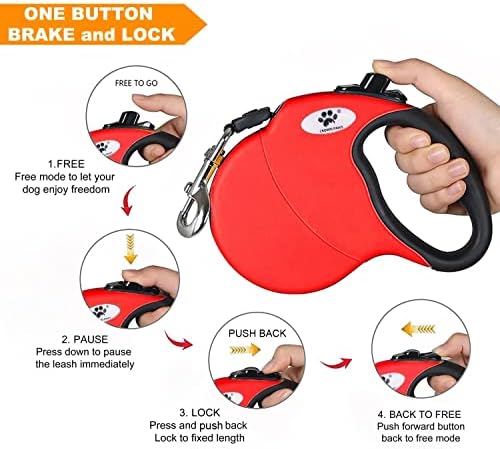 16 ft Retractable Dog Leash for Large Dogs up to 44 lbs,Tangle-Free Nylon Tape,Red Dan M