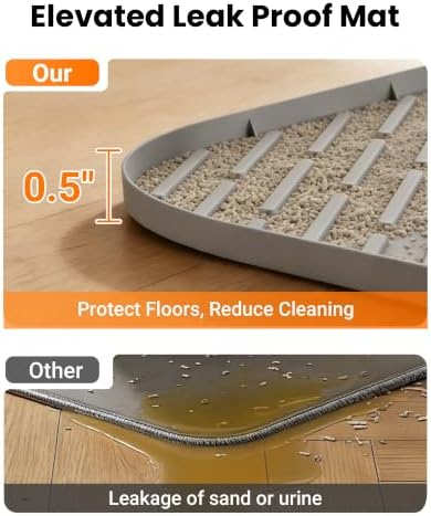 Large Cat Litter Mat, 34 x 22 Inch, Anti-slip Silicone Litter Box Mat, Gray