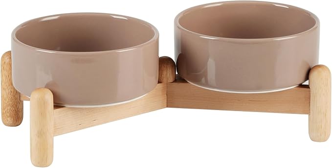 Havniva 5.1inch Ceramic Raised Dog Bowl with Stand, Double Dog Bowls Elevated for Small Breed Dog Food and Water Bowl Set Non-Slip Dog Dish Large Capacity Feeding Pet Water Bowl