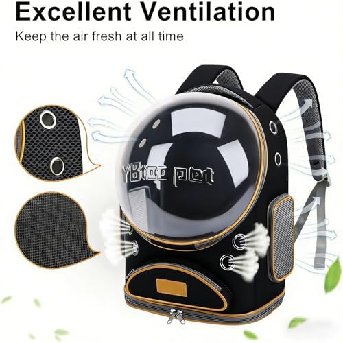 Cat Backpack Carrier, Breathable Cat Carrier Large Space Bubble Pet Backpack for Small Dog and Large cat up to 18lbs, Transparent & Foldable Pet Carrier for Travel Hiking (Black)