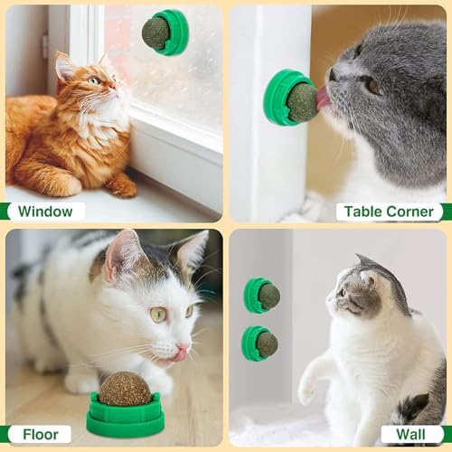 3 Pack Catnip Balls, Catnip Ball for Cats Wall, Edible Kitty Toys for Cats Lick, Safe Healthy Kitten Chew Toys, Teeth Cleaning Dental Cat Toys, Cat Wall Treats (1, Green)