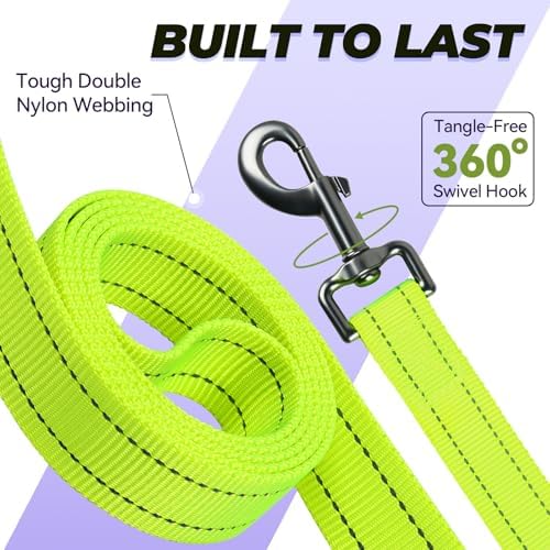 VIVAGLORY Double Handle Dog Leash Twingrip, 5ft x 1in, Neon Yellow