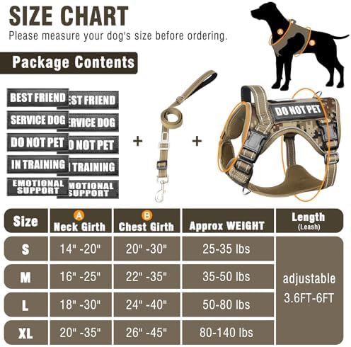 Tactical Dog Harness and Leash Set with 10 Patches for Large Dogs