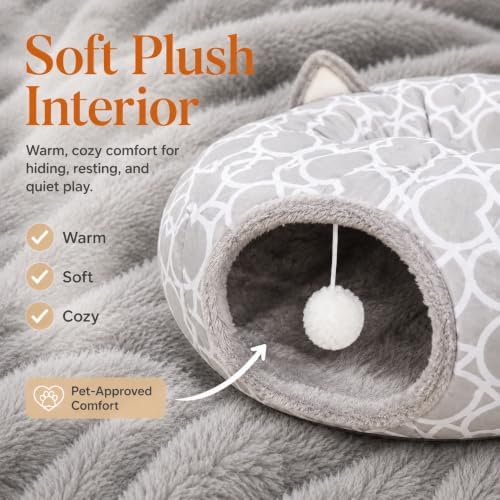 Geometric Cat Tunnel Bed Under Christmas Tree Oxford Outside with Plush Inside,Cats Toys Collapsible Tunnel Tube with Balls, for Rabbits, Kittens, Ferrets,Puppy 3FT