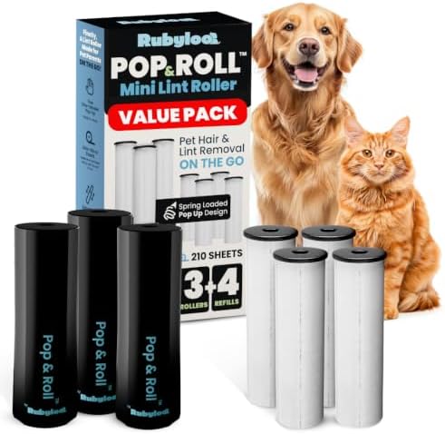 Retractable Mini Lint Roller for Pet Hair, 210 Sheets, 3 Pack + 4 Refills