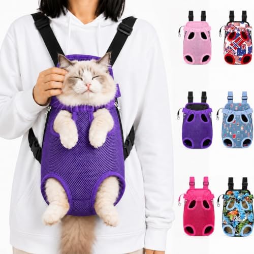 Cat Carrier Backpack, Adjustable Front Pet Carrier with Legs Out Design for Small Medium Dogs Cats 5-18 Lbs, Soft Wearable Dog Chest Sling Pouch for Hiking Camping Travel Cycling Outdoors
