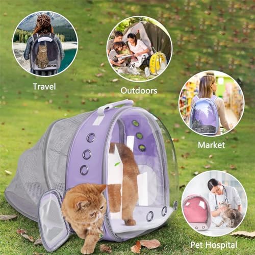 Expandable Cat Carrier Backpack with Bubble Window, Purple