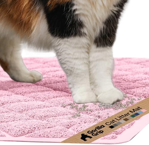 GORILLA GRIP Cat Litter Box Mat, Coiled Mesh Trapping Mats 17x11 Light Pink
