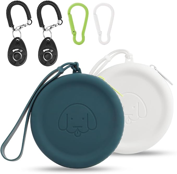Silicone Dog Treat Pouch Small Bag,2PCS Pet Walking Bag for Dog and Cat,Pocket Size,Easy to Clean,Odorless,Zipper Design,Moisture-Proof,Travel Walking Bag,Portable Training Bag(Drak Green&White)