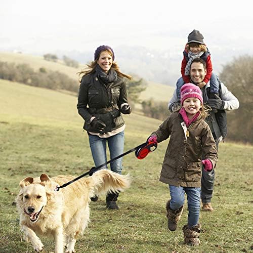Upgraded Retractable Dog Leash, 16" Extra Long Tangle-Free Reflective Nylon, Small to Medium Dogs up to 110lbs, Waste Bags and Dispenser Included (Red)