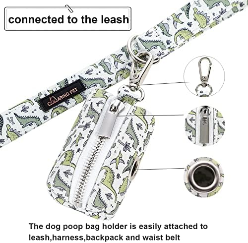 ARING PET Dog Waste Bag Dispenser, Cotton Doggy Poop Bags Holders Attach to Any Leashes, Portable Washable Dinosaur Pet Waste Pouch Dispenser with Metal Zipper
