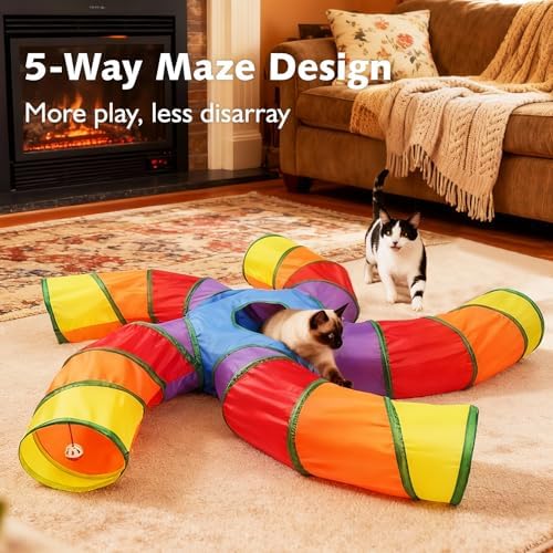 Joytale Cat Tunnel for Multiple Cats, 5-Way Indoor Tube Toy to Chase & Hide