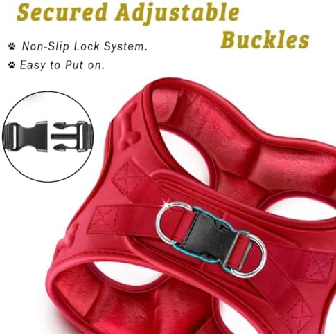 Comfort Fit Dog Harness Step in No Pull Harness for Small Medium Sized Dogs Soft Padded No Escape Harness Adjustable Easy Buckle with Leash Attachment D-Ring Extra Comfort Inside Velvet Plush XS Red