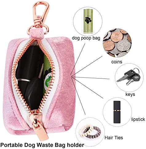 ARING PET Velvet Dog Waste Bag Dispenser, Pink Doggy Poop Bags Holders Attach to Any Leashes, Portable Washable Pet Waste Pouch Dispenser with Metal Zipper