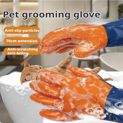 YOFANG 27.2" Long Sleeve Pet Grooming Bathing Gloves Anti-Scratch