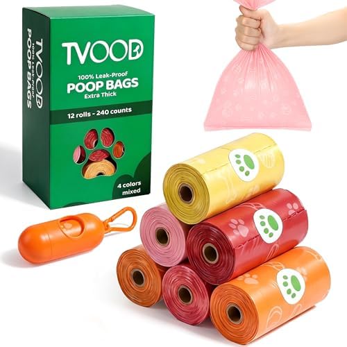 Dog Poop Bags Rolls 240 PCS– Extra Thick Leak Proof 4 Color Mix with Holder