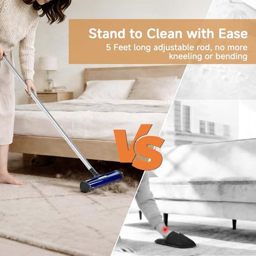Pet Hair Remover for Carpet, Carpet Sweeper with Dust Container